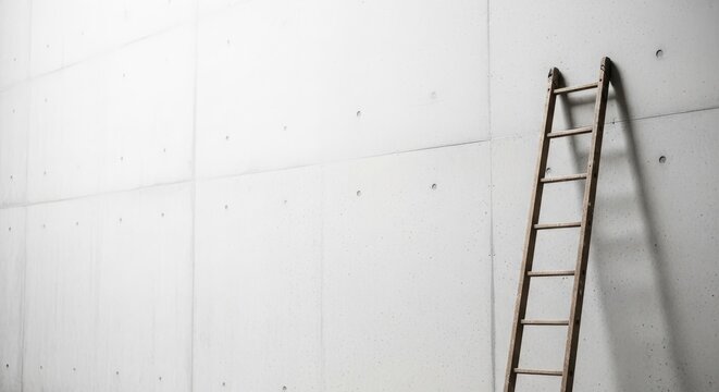 Minimalist wooden ladder on blank wall representing aimless ambition