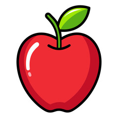 Fototapeta premium Red apple vector illustration, fresh fruit icon with green leaf, cartoon style organic food graphic, isolated red apple on white background