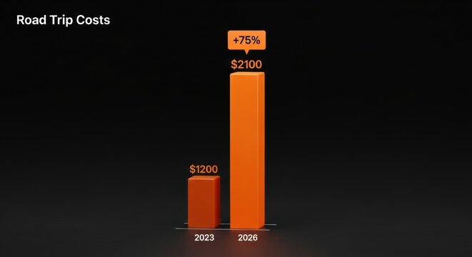Road trip costs projected to increase by 75% from $1200 to $2100 by 2026