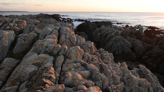 Rocky coastline of DeKelders overlooking the Atlantic Ocean, South Africa