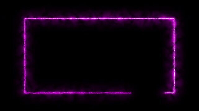 Rectangular neon frame animation. Glowing neon rectangle frame animation. Transparent 4K video.