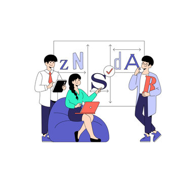 Collaborative Teamwork in Typography Vector Illustration