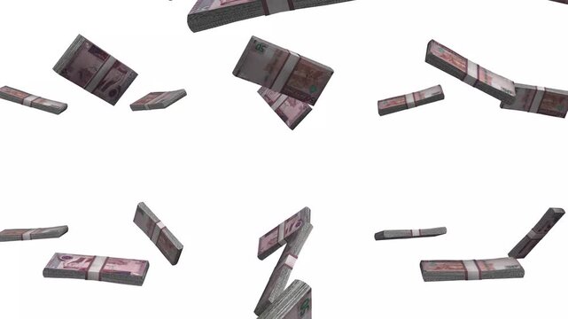 Jordan Money, Jordanian Dinar Banknotes Falling, JOD Currency Stacks, White Background, 4K