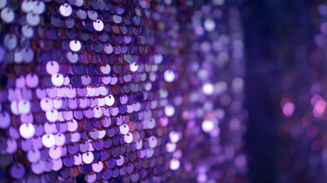 Close-up of sparkling purple sequins textured surface. AI generated