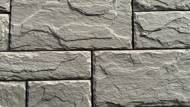 Facade panel closeup showing stone texture and ashlar pattern, rough granite cladding with visible mortar joints and seams.