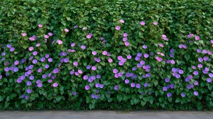 Obraz premium Morning glory flowers on lush greenery. Artificial intelligence image