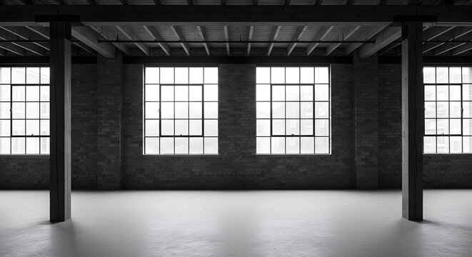 Industrial Loft Interior with Brick Walls and Large Windows