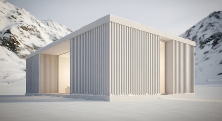 Fototapeta premium Modern Minimalist Cabin in Snowy Mountain Landscape