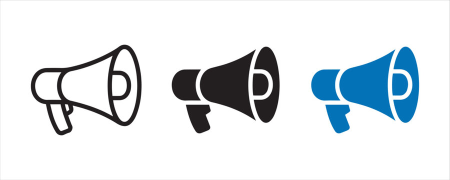 Megaphone icon set vector graphics for announcements communication and public speaking
