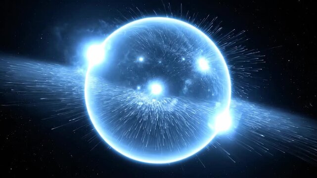 Blue stellar burst - radiant cosmic star in deep space sci-fi animation. Perfect for science fiction films, educational content on astrophysics