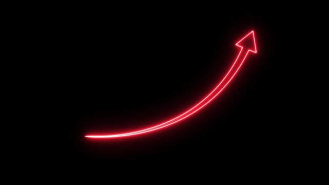 Neon business growth arrow animation. abstract business down to up arrow animation. Glowing neon graph lines that are sloping downward.