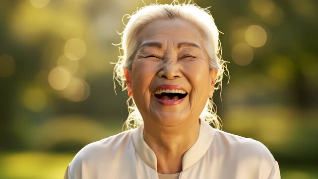 Joyful Elderly Woman Smiling at Camera