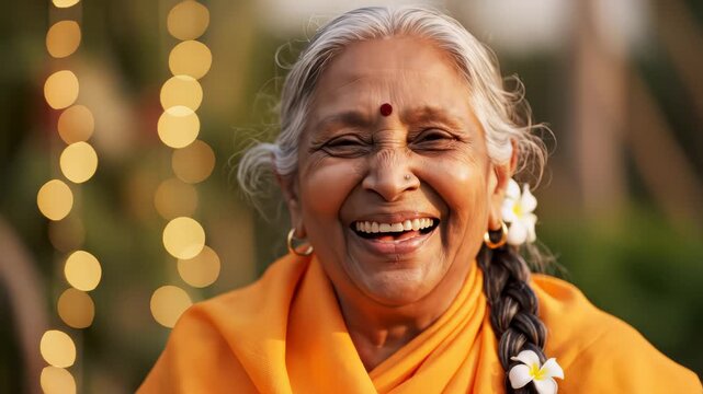 Joyful Elderly Woman Smiling at Camera