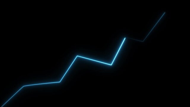 Blue Neon Line Graph Ascending on Black Background. . Motion graphics of neon business graph line concept