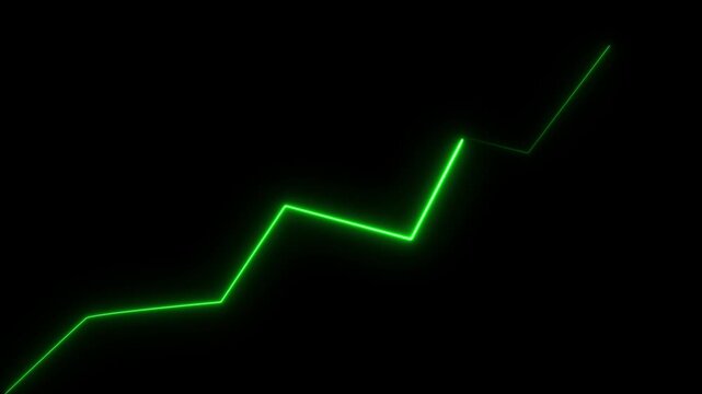 Green Neon Line Graph Ascending on Black Background. . Motion graphics of neon business graph line concept