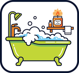 Obraz premium Relaxing Bath With Candle And Bubbles For Wellness Spa