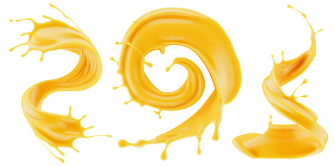 Fototapeta premium Set of orange splashes isolated on a white background. 3D render