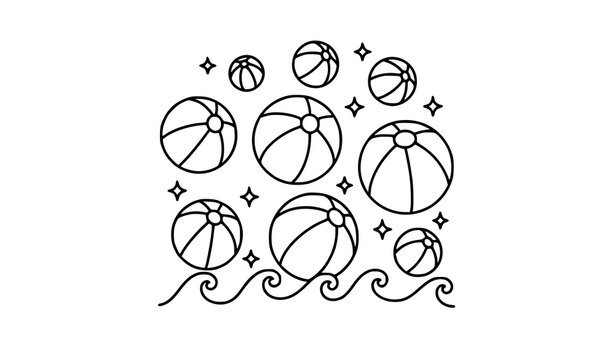 Summer beach balls coloring page with simple line art for kids printable vector isolated on white background