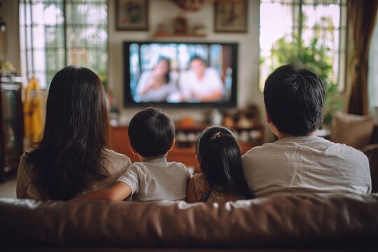 Family watching TV at home