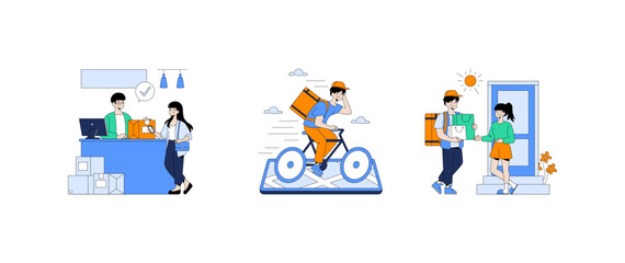 Fototapeta premium Online Order Processing and Delivery Vector Illustration