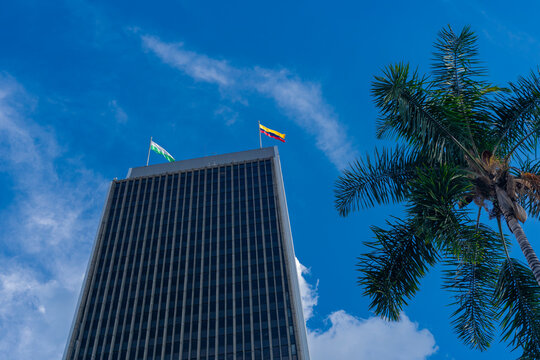 Medellin, Antioquia, Colombia. June 16, 2024. The Coltejer Building was built over the old theater and the Europa Jun&iacute;n