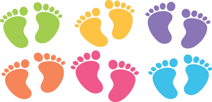 Newborn Baby Footprint And Footstep Icons Cute Family Vector Set on transparent background