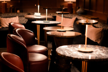 Cozy Luxury Lounge Interior with Marble Tables and Ambient Lighting © Валентина Руденька