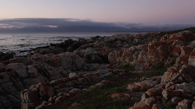 Rocky coastline of DeKelders overlooking the Atlantic Ocean, South Africa