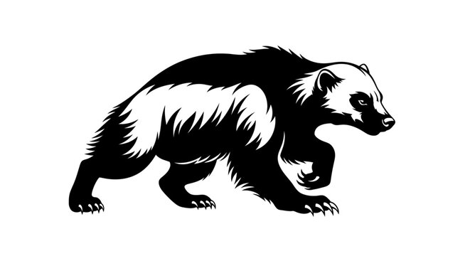 Black and white wolverine illustration on white background isolated vector