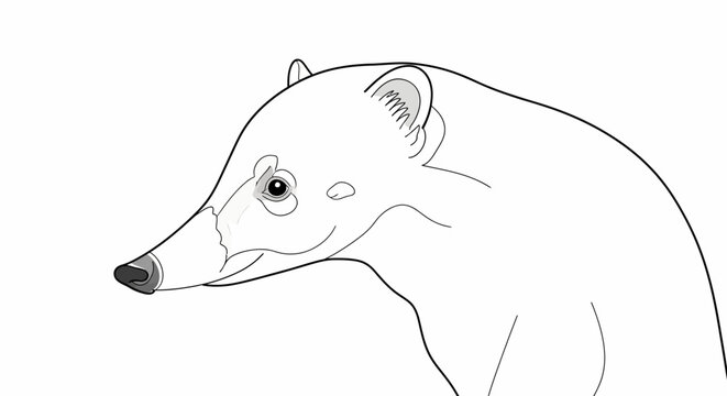 Close up of a coati nasua animal in profile against a white backdrop