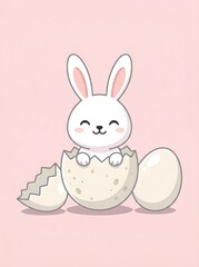 Obraz premium A cute bunny hatching from an eggshell with a happy expression