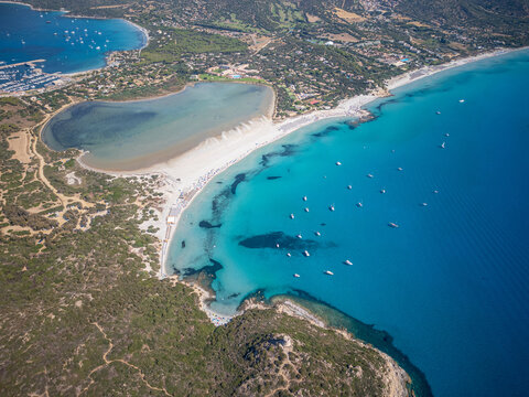 Porto Giunco sandbar and Notteri lagoon aerial