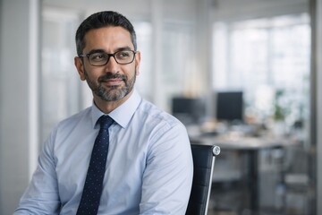 Fototapeta premium Mature businessman wearing glasses sitting in office professional portrait