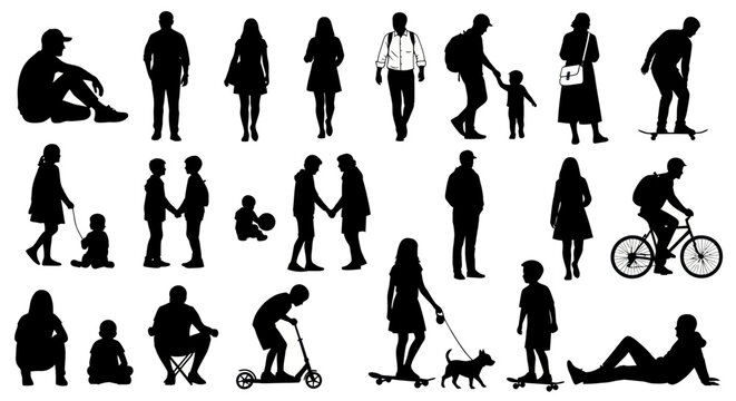 People of various ages and occupations are depicted in different poses and activities.