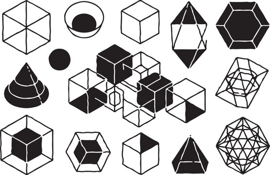 Abstract geometric volume icons for architectural modeling and math.