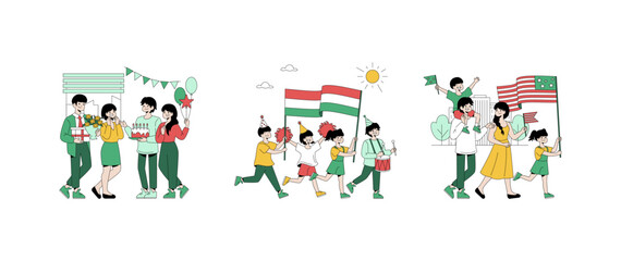 Fototapeta premium Festive Celebration with Diverse Groups Vector Illustration