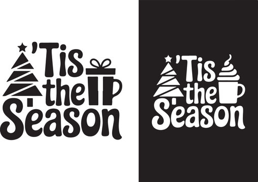 Christmas winter quote graphic with holiday tree gift and coffee mug.