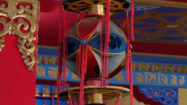 Decoration of a Buddhist temple. Interior of one of the many temples in Mongolia.