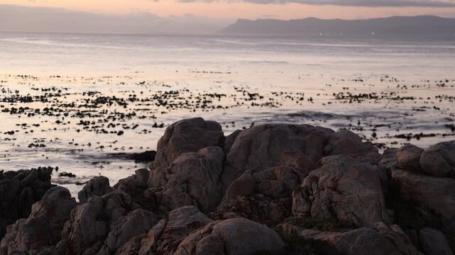 Rocky coastline of DeKelders overlooking the Atlantic Ocean, South Africa