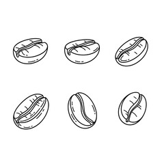 Fototapeta premium Set of six handdrawn coffee beans in a simple line art style 1.