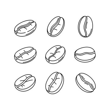 Set of nine handdrawn coffee beans in a grid layout.