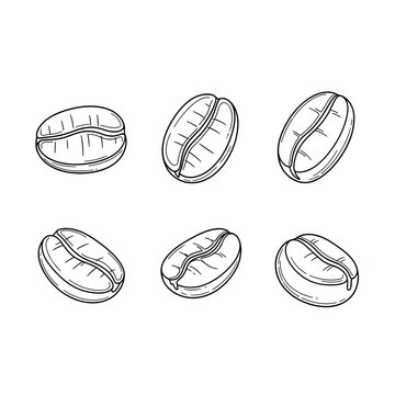 Set of six handdrawn coffee beans in a simple line art style.