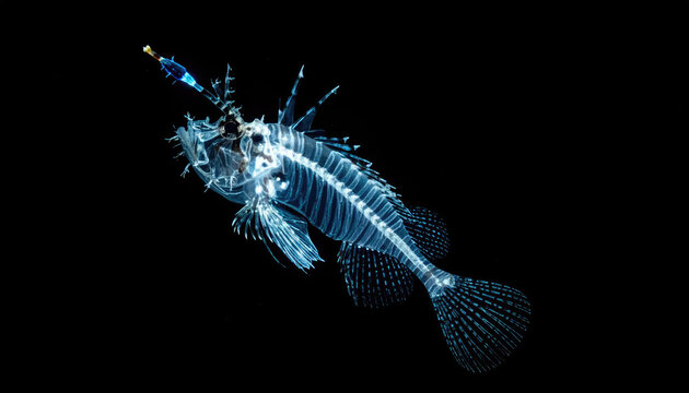 X-ray image of a Ghost Fish with intricate details revealing its skeletal structure
