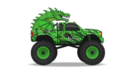 Green Dragon Monster Truck - Fantasy Vehicle Illustration © gan