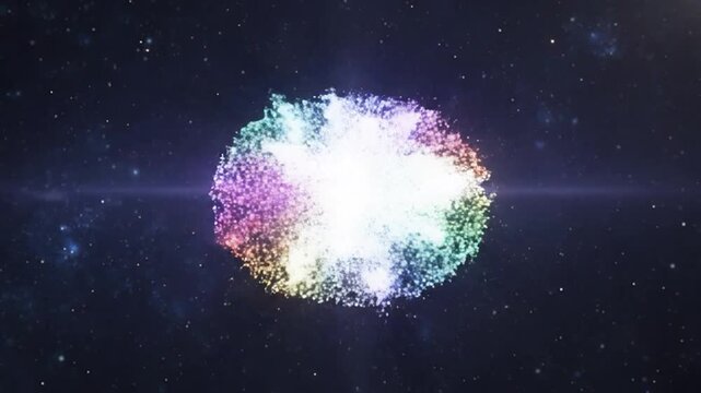 Abstract 3D Torus Shape with Rainbow Colors in a Dark Space Environment.
