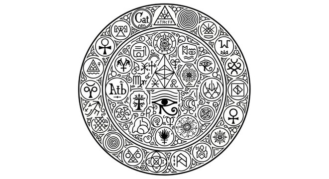 Intricate Esoteric Mandala with Ancient Occult Symbols, Alchemical Glyphs, Mystic Spiritual Elements, and Sacred Geometry