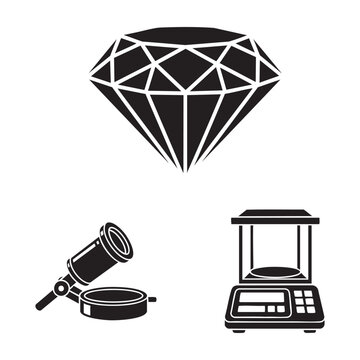 Jeweler Goldsmith Profession Icons Diamond Loupe Scale Silhouette Vector