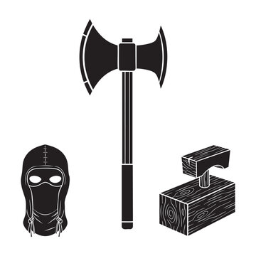Executioner Profession Icons Axe Hood Chopping Block Silhouette Vector Set