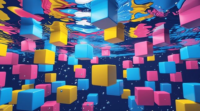 Colorful Cubes Floating in Abstract Space.