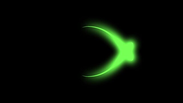 Green glowing neon arcs and light streaks crossing on a dark background motion graphics.